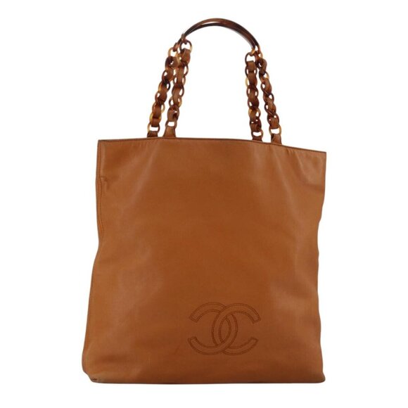 CHANEL Chain Tote Bag Leather Brown CC Auth - Picture 2 of 16